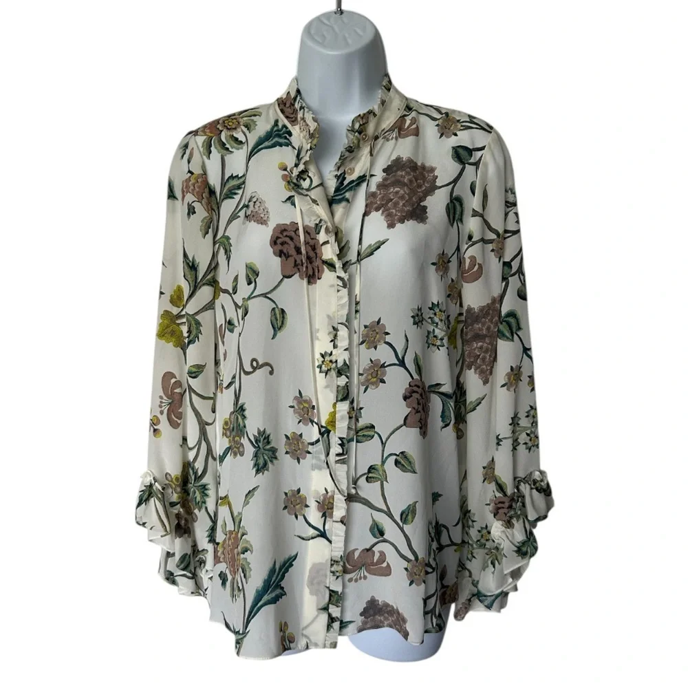 NWT $398. Kobi Halperin Gwenn Silk Floral Ruffle Blouse Size S - Picture 3 of 8